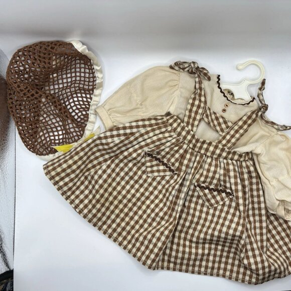 American Girl Addy Birthday Outfit Pinafore Jumper Blouse Snood Pleasant Co 1994 - Picture 1 of 12